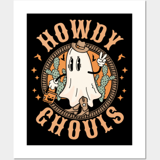 Howdy Ghouls Western Halloween Ghost Spooky Season Retro Posters and Art